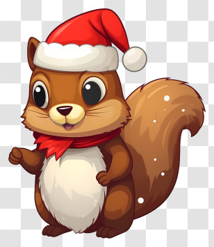 Brown Squirrel - Festive Cartoon Squirrel In Santa Hat Transparent PNG