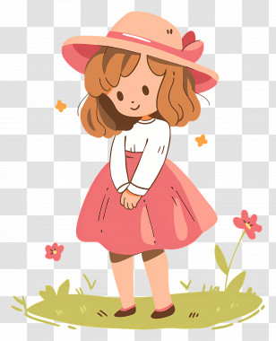 Cartoon Little Girl - Adorable Girl In Pink Dress Illustration Transparent PNG