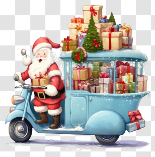 Keywords Santa Claus - Santa Claus Delivering Christmas Gifts On Cute Truck Transparent PNG