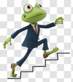 Frog Climbing Stairs - Frog In Suit Climbing Stairs Transparent PNG