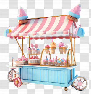 Icecream Stall - Colorful Ice Cream Cart With Desserts And Decorations Transparent PNG