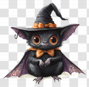 Halloween Bat - Adorable Cute Bat With Witch Hat For Halloween Transparent PNG