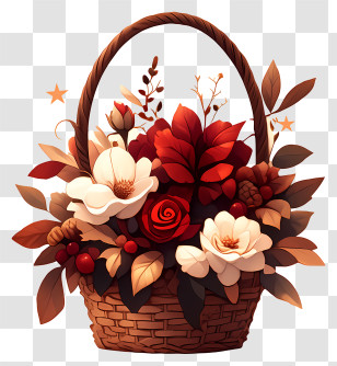 Christmas Flower Basket - White And Red Flower Basket With Leaves Transparent PNG