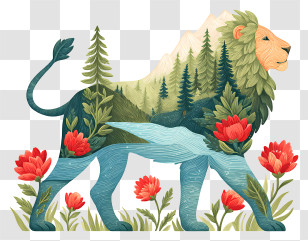 Nature Lion - Teal Lion Wilderness Illustration Transparent PNG