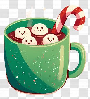 Hot Chocolate - Festive Hot Chocolate With Marshmallows And Candy Cane Transparent PNG