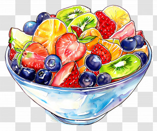 Fruit Salads - Colorful Fruit Salad In Glass Bowl Transparent PNG