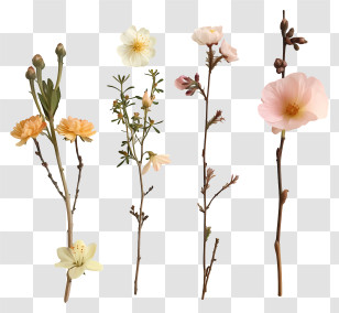 Spring Flowers - Assorted Flower Stems With Natural Look Transparent PNG