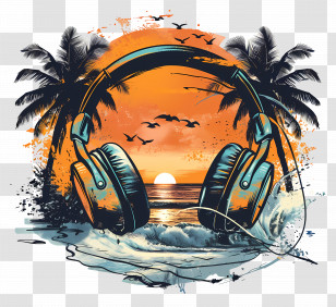 Beach Tunes - Cool Headphones On Beach Gadget Transparent PNG