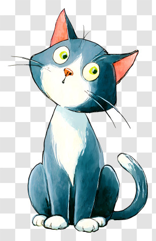 Watercolor Cat - Cartoon Cat With Whiskers Transparent PNG