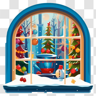 Window In Snow - Holiday Window With Winter Christmas Decor Transparent PNG