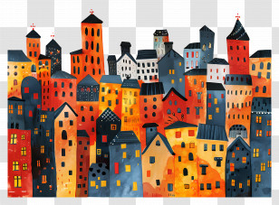 Cityscape - Colorful Cityscape Illustration Transparent PNG