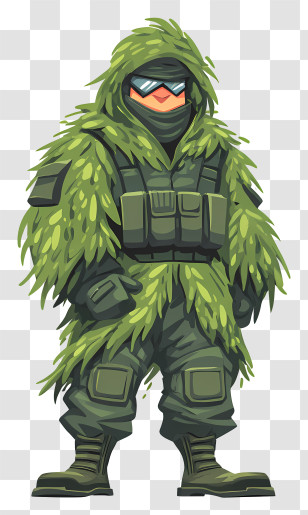 Military Fighter Wearing Ghillie Suit - Cartoon Ghillie Suit Soldier Transparent PNG