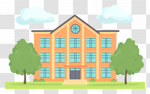 Cartoon School - School Building With Green Surroundings Transparent PNG
