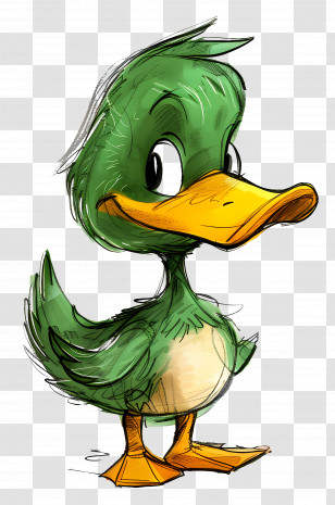 Cartoon Duck - Cute Green Duck Cartoon Character Transparent PNG