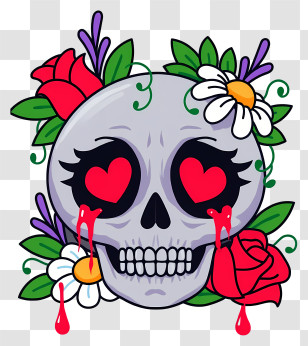 Halloween Skull Flowers - Decorative Skull With Flowers Transparent PNG
