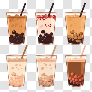 Bubble Milk - Various Bubble Tea Drinks With Tapioca Pearls Transparent PNG