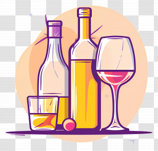 Alcohol - Illustration Of Wine Bottles And Glasses Transparent PNG