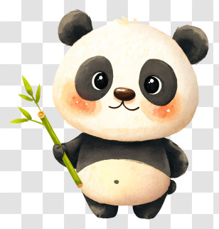 Panda Holding Bamboo Stick - Cute Panda Holding Bamboo Transparent PNG