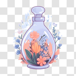 Perfume Bottle - Artistic Floral Glass Bottle Design Transparent PNG