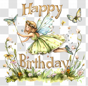 Happy Birthday - Fairy In Garden Birthday Card Design Transparent PNG