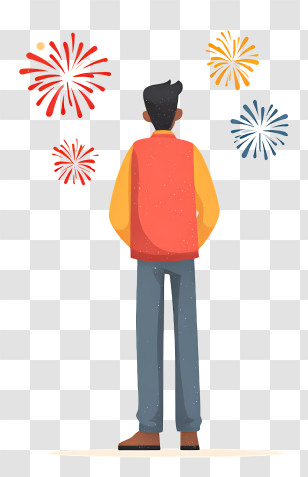 Indian Man Watching Fireworks - Man Watching Colorful Fireworks Transparent PNG