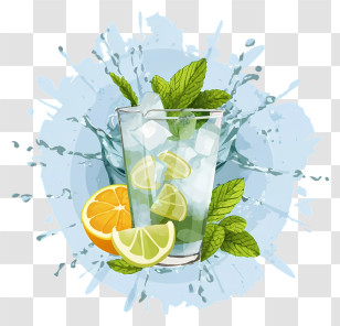 Freshly Squeezed Orange Juice - Glass Of Lemon Water With Mint And Ice Transparent PNG
