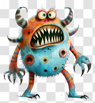 Cartoon Monster - Colorful Cartoon Monster With Horns Transparent PNG