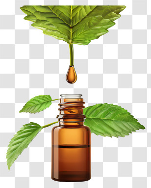 Essential Oil - Essential Oil Bottle With Leaf Extract And Drop Transparent PNG