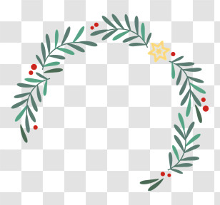 Icon - Green Decorative Wreath With Red Berries For Christmas Transparent PNG