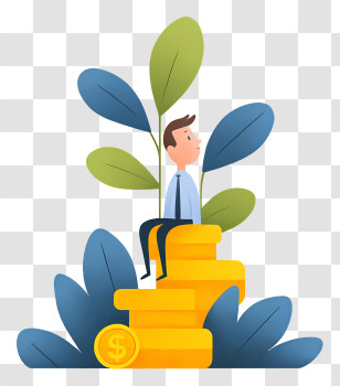 Future Investment Growth - Man Sitting On Coin Stack Transparent PNG