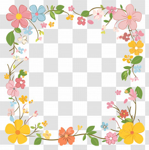 Flower Frame - Colorful Floral Frame With Vibrant Patterns Transparent PNG