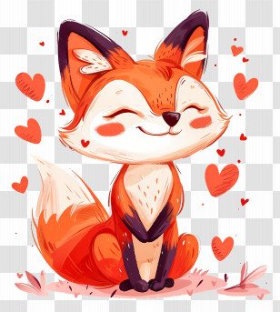 Fox In Love - Smiling Cartoon Fox With Hearts Transparent PNG
