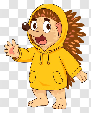 Cartoon Hedgehog - Surprised Hedgehog In Yellow Coat Cartoon Illustration Transparent PNG