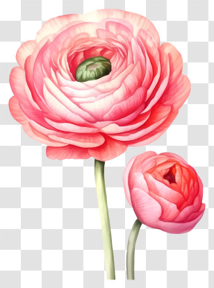 Pink Flower - Pink Ranunculus Flowers Illustration Transparent PNG