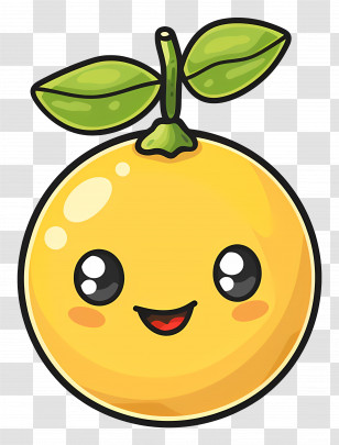 Lemon Kawaii - Happy Orange With Leaf Transparent PNG