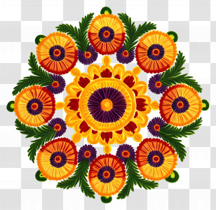 Onam Floral Rangoli - Colorful Floral Rangoli For Festivals Transparent PNG
