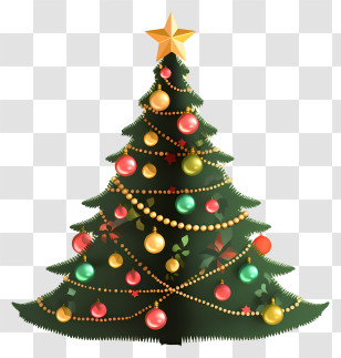 Green Christmas Tree - Decorated Christmas Tree With Star Topper Transparent PNG