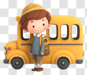 Boy Getting Into School Bus - Cartoon Boy With School Bus Transparent PNG