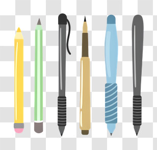 Cartoon - Assorted Writing Tools Including Pencil And Pens Transparent PNG