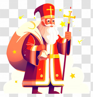 Saint Nicholas Day - Saint Nicholas Cartoon In Festive Attire Transparent PNG