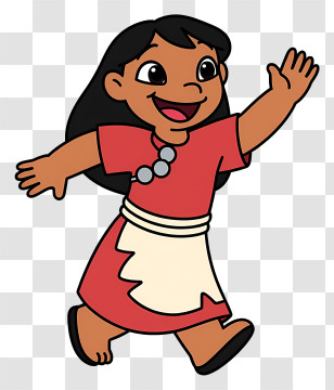Lilo - Happy Girl Waving In Red Dress Transparent PNG