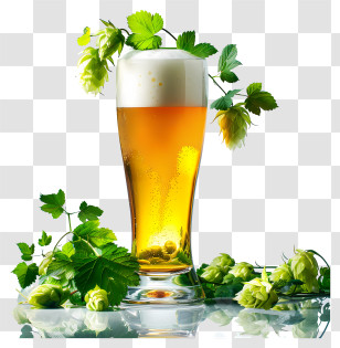 Homebrew Day - Beer Glass With Foam And Fresh Hops Transparent PNG