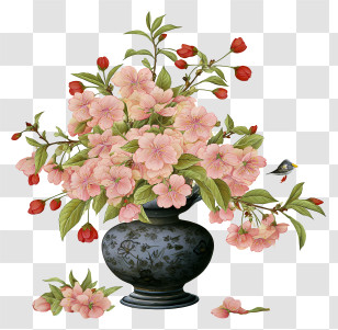 Chinese Painting Cherry Blossom - Elegant Pink Blossom Vase Transparent PNG