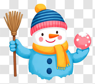 Cartoon Snowman - Happy Snowman With Broom Transparent PNG