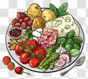 Healthy Food - Assorted Food Plate With Vegetables And Cheese Transparent PNG