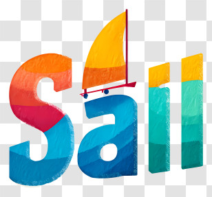 Sail Logo - Colorful Sail Lettering With Boat Transparent PNG