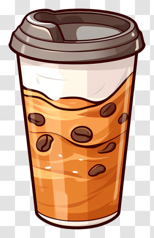 Plastic Cup - Illustrated Iced Coffee Cup With Beans Transparent PNG