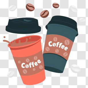 Coffee Cups - Takeaway Coffee Cups With Coffee Beans Transparent PNG