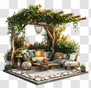 Summer Yard - Cozy Outdoor Gazebo With Furniture Transparent PNG