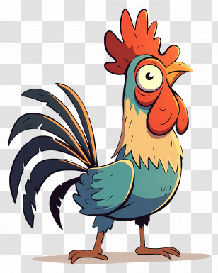 Cartoon Rooster - Cartoon Rooster Illustration With Colorful Feathers Transparent PNG